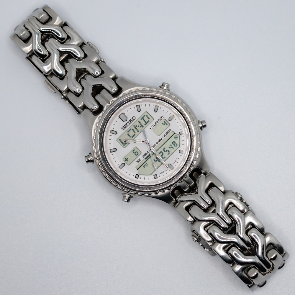 Seiko Vintage World Timer Analog Digital Digital Watch H021-8050 Japan 1997